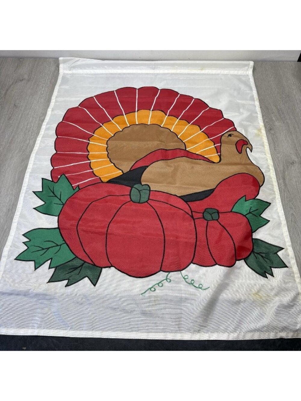 VTG Thanksgiving Turkey Pilgrim Holiday Fall Outdoor Garden Flag Decor 28”x39”